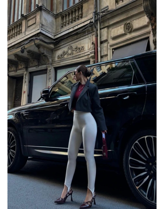 Toparlayıcı Füzo Tayt ikralı Ayak Detaylı  Beyaz