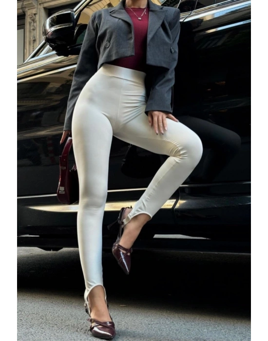 Toparlayıcı Füzo Tayt ikralı Ayak Detaylı  Beyaz