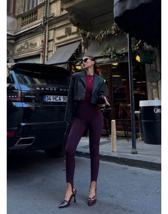 Toparlayıcı Füzo Tayt ikralı Ayak Detaylı  Bordo