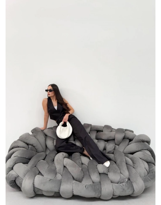 Toskana Keten Kruvaze Yaka Tek Düğmeli̇ Yelek Pantolon Takim