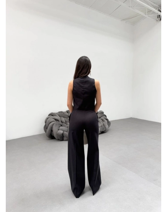 Toskana Keten Kruvaze Yaka Tek Düğmeli̇ Yelek Pantolon Takim