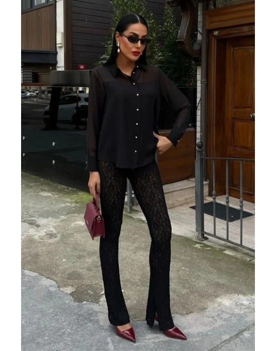 Transparan Detaylı Dökümlü Gömlek 3427