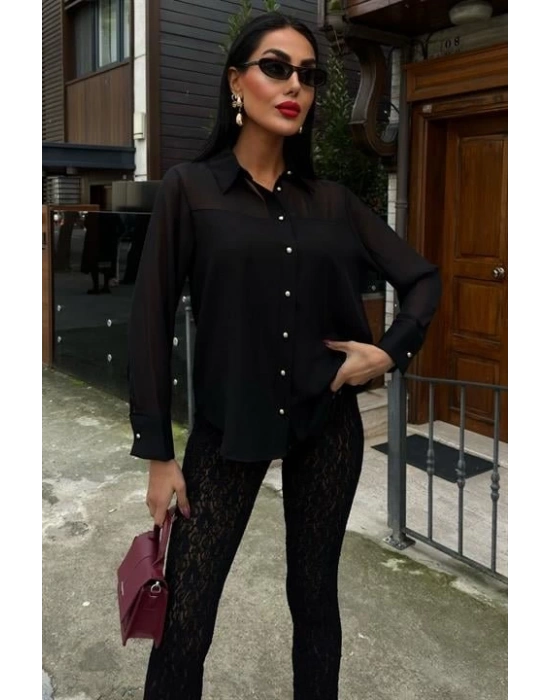 Transparan Detaylı Dökümlü Gömlek 3427