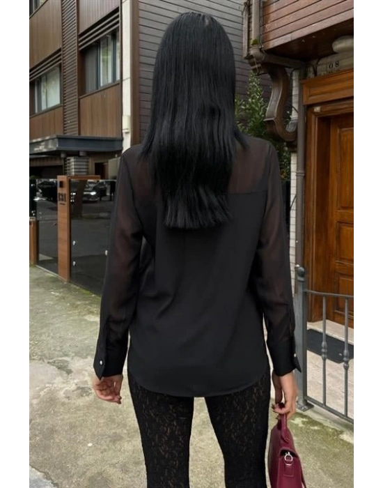 Transparan Detaylı Dökümlü Gömlek 3427