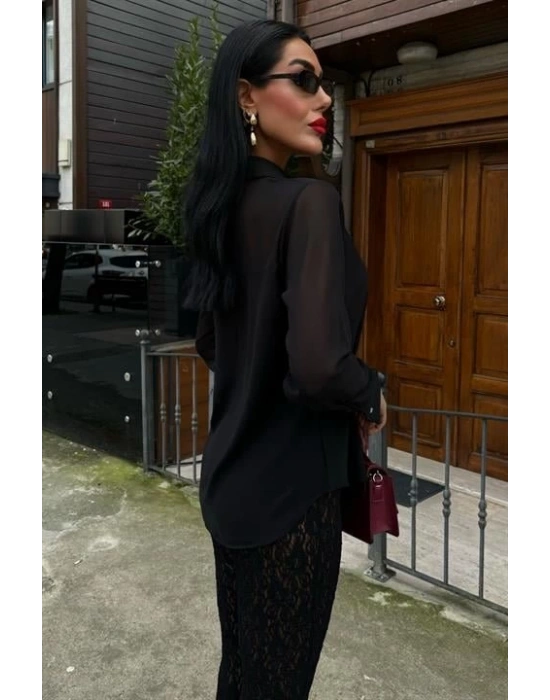 Transparan Detaylı Dökümlü Gömlek 3427