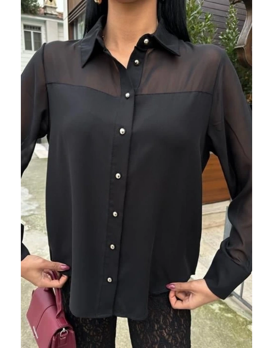 Transparan Detaylı Dökümlü Gömlek 3427