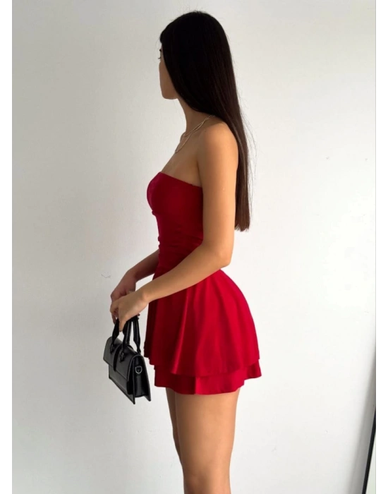 traplez andy Kumaş Şortlu Prenses Etek ini Kloş Elbise  Kırmızı