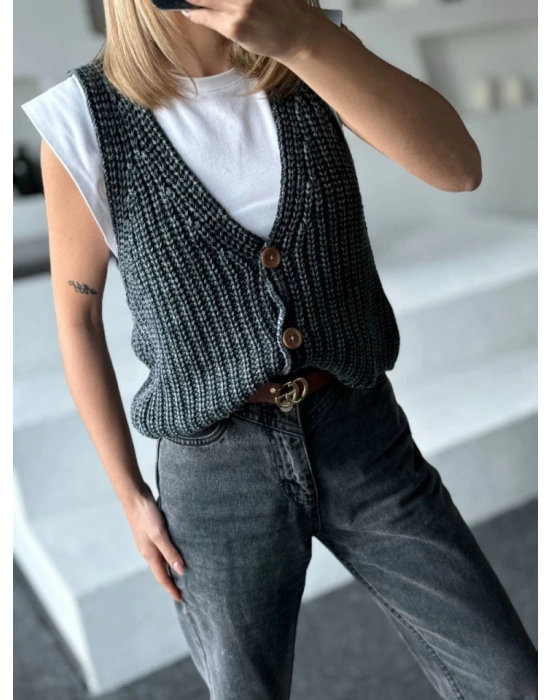 Triko Kolsuz Düğmeli Yelek  iyah