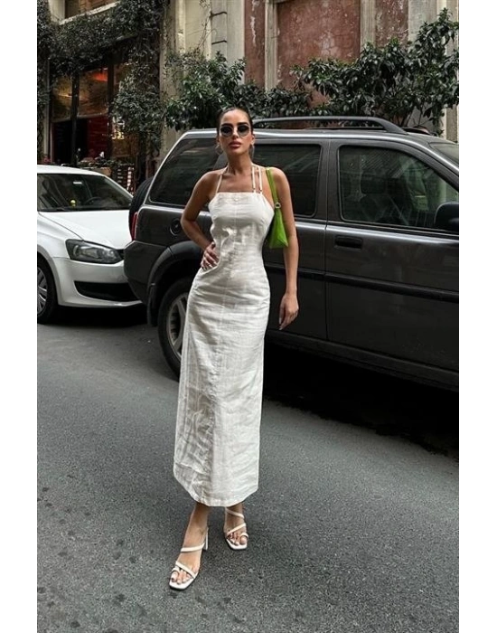 Trisha Sırt Dekolteli Keten Elbise 249620 EBİSE