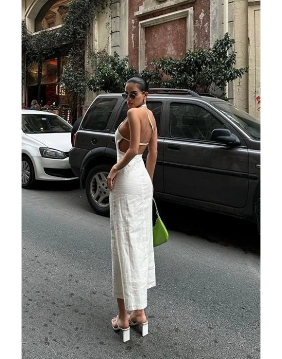 Trisha Sırt Dekolteli Keten Elbise 249620 EBİSE