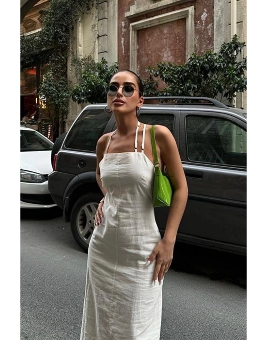 Trisha Sırt Dekolteli Keten Elbise 249620 EBİSE