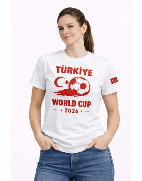 Türkiye World Cup 2026 Baskılı Tişört Futbol Temalı Forma Thirt  Beyaz