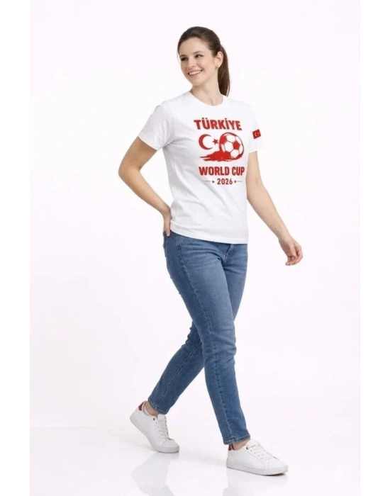 Türkiye World Cup 2026 Baskılı Tişört Futbol Temalı Forma Thirt  Beyaz
