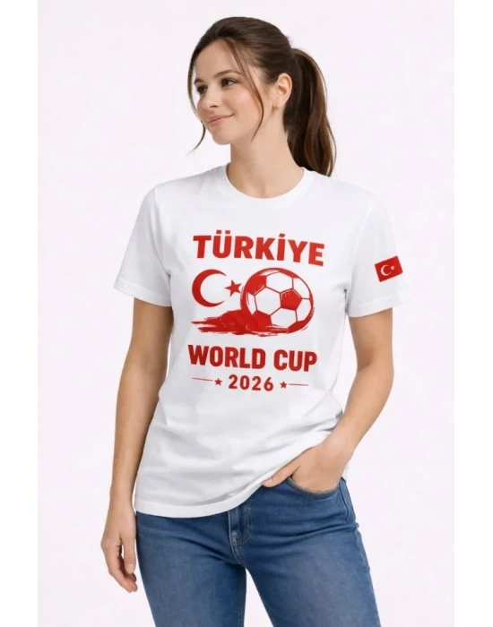 Türkiye World Cup 2026 Baskılı Tişört Futbol Temalı Forma Thirt  Beyaz