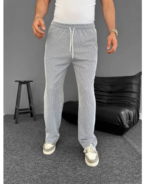 u Yolu Çizgili Cepli Pantalon  Gri