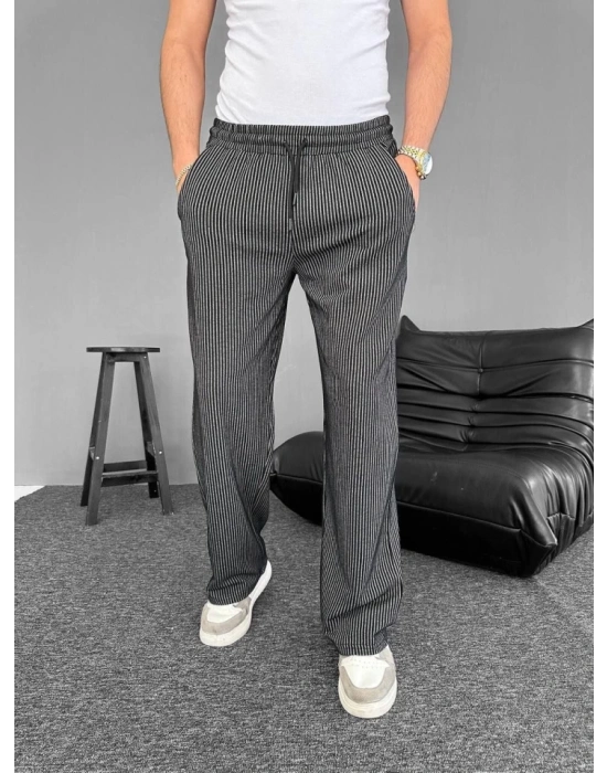 u Yolu Çizgili Cepli Pantalon  iyah