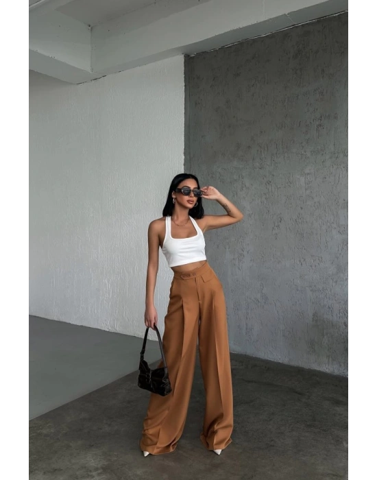 Üç Düğme Detayli Palazzo Pantolon