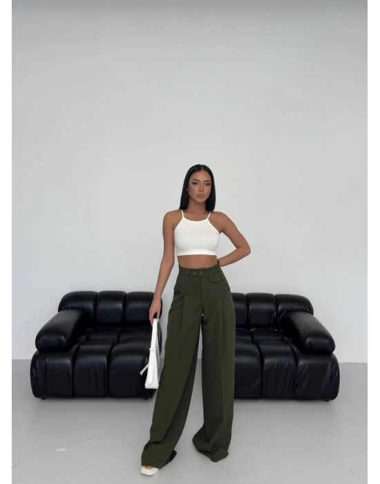 Üç Düğme Detayli Palazzo Pantolon