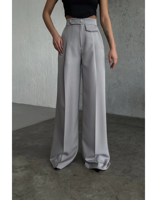 Üç Düğme Detayli Palazzo Pantolon