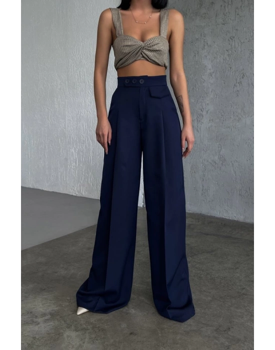 Üç Düğme Detayli Palazzo Pantolon