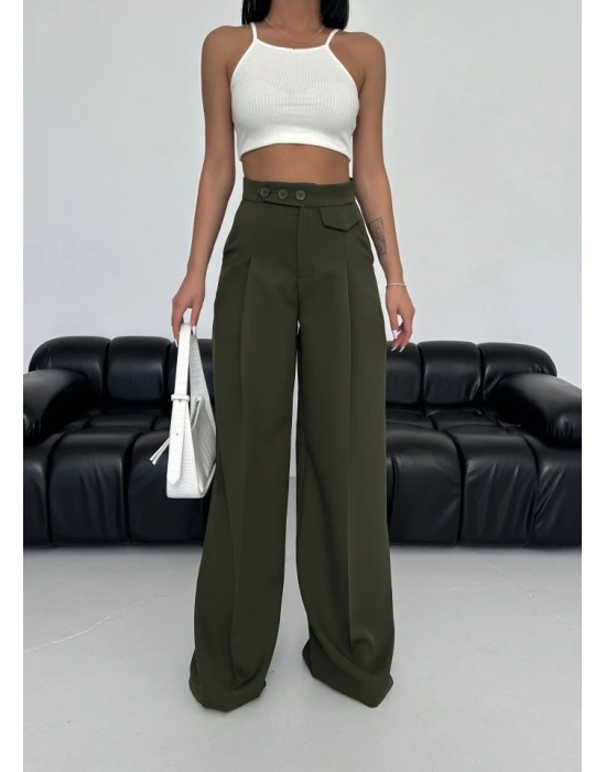 Üç Düğme Detayli Palazzo Pantolon