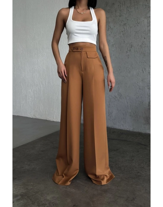 Üç Düğme Detayli Palazzo Pantolon