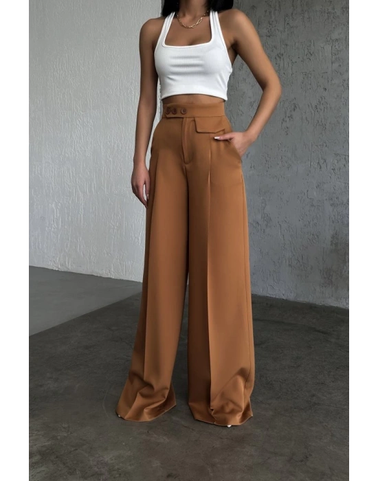 Üç Düğme Detayli Palazzo Pantolon