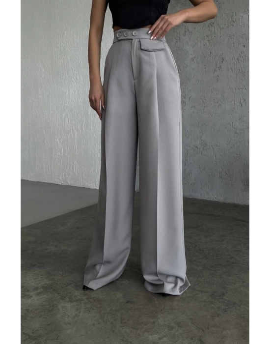 Üç Düğme Detayli Palazzo Pantolon