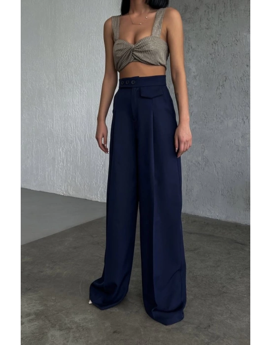 Üç Düğme Detayli Palazzo Pantolon