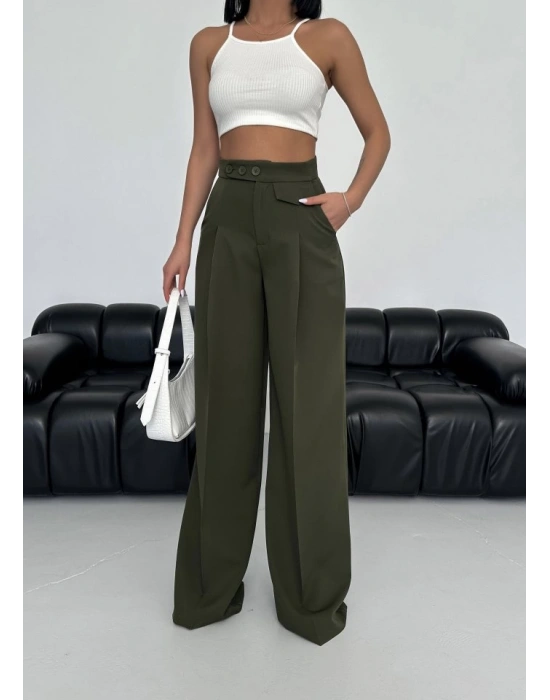 Üç Düğme Detayli Palazzo Pantolon