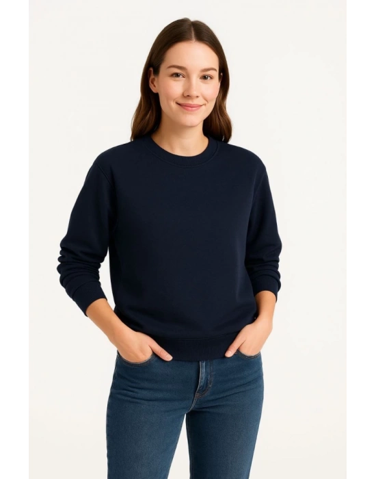 Üç İplik Düz Bisiklet Yaka weathirt  acivert