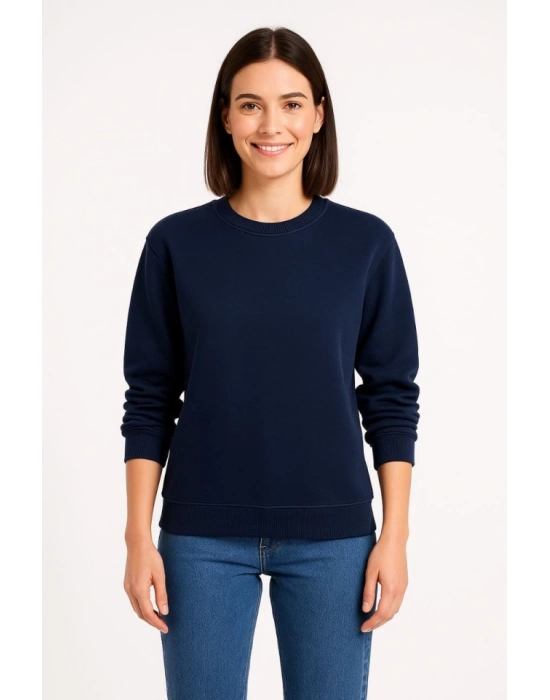 Üç İplik Düz Bisiklet Yaka weathirt  acivert