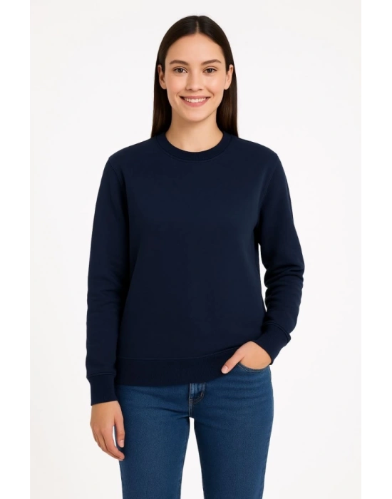 Üç İplik Düz Bisiklet Yaka weathirt  acivert