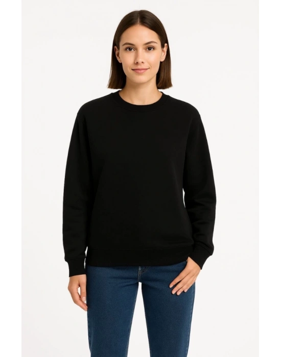 Üç İplik Düz Bisiklet Yaka weathirt   iyah