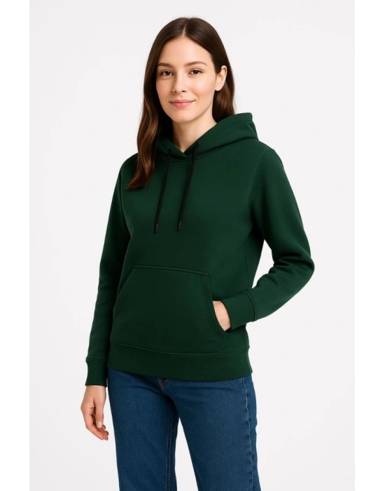Üç İplik Kapüşonlu Kanguru Çepli weathirt Hoodie  Haki