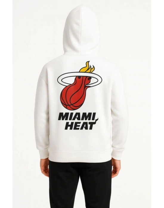 Üç İplik Kapüşonlu Ön Ve Arka Baskılı weathirt Hoodie  Beyaz