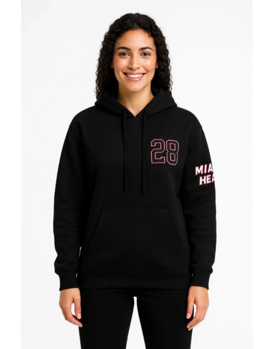 Üç İplik Kapüşonlu Ön Ve Arka Baskılı weathirt Hoodie  iyah