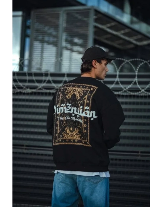 Üç İplik Penye Bisiklet Yaka Oversize Baskılı weathirt  iyah