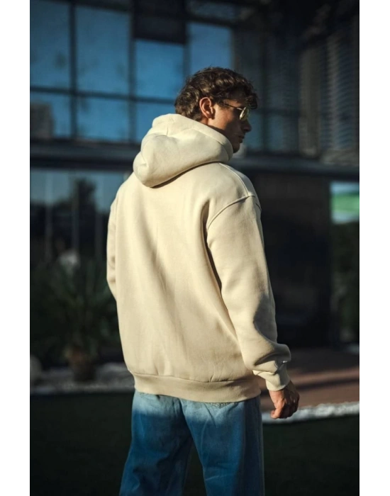 Üç İplik Penye Kapşonlu Basic weathirt  Bej