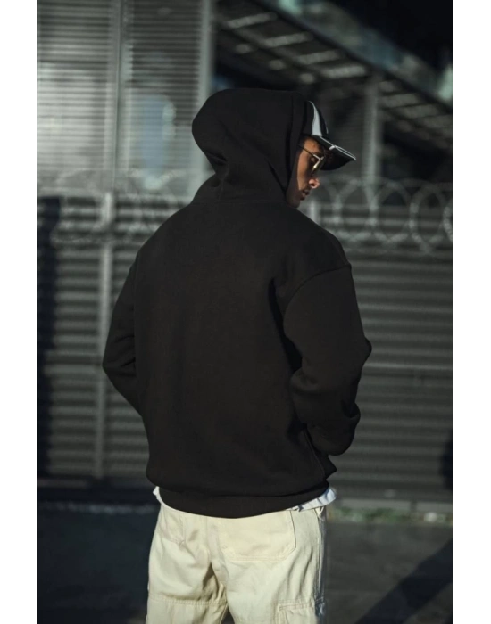 Üç İplik Penye Kapşonlu Basic weathirt  iyah