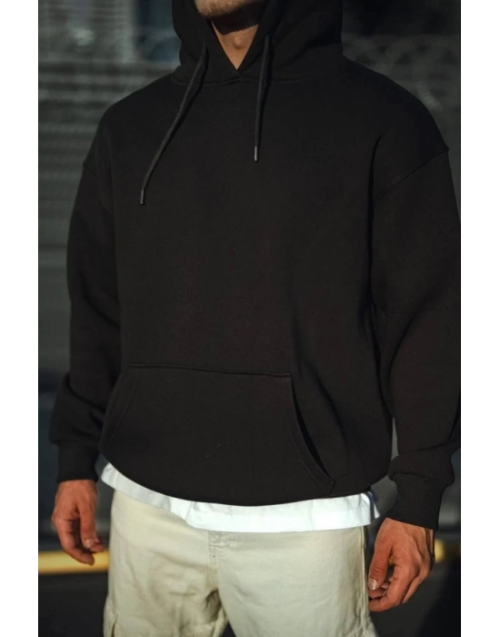 Üç İplik Penye Kapşonlu Basic weathirt  iyah