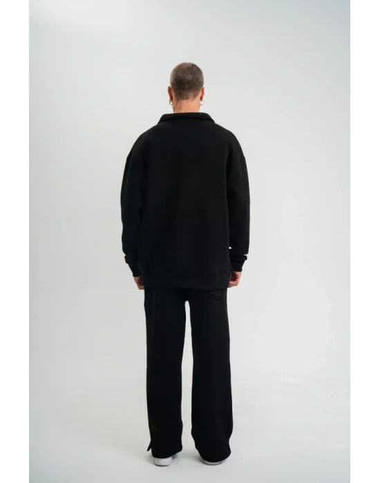 Üç İplik Uzun Kol Yakalı Eşofman Takım  iyah