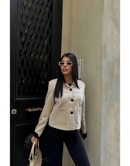 SÜET CROP CEKET CEP DETAYI  Taş