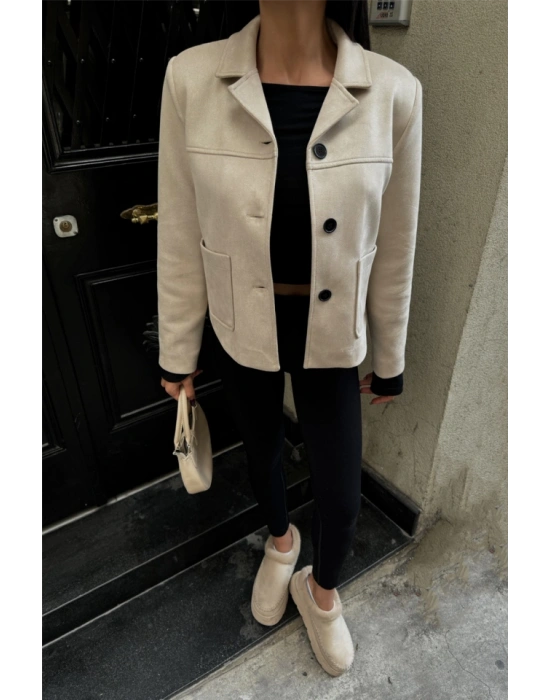 SÜET CROP CEKET CEP DETAYI  Taş