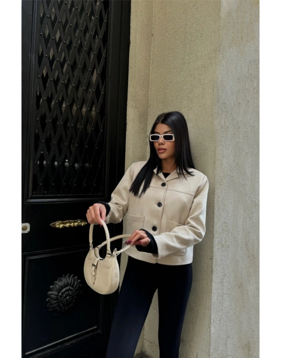 SÜET CROP CEKET CEP DETAYI  Taş