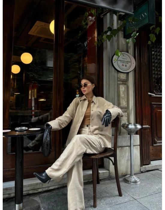 üet Gömlek Palazzo Pantolon İkili Takım  Bej