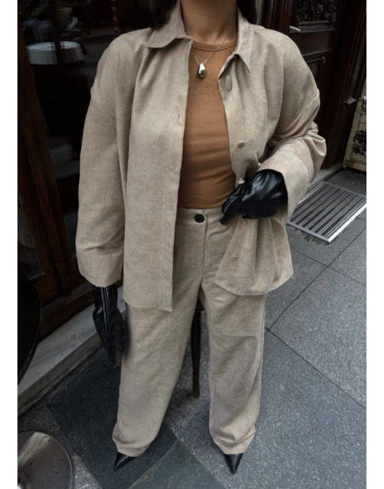 üet Gömlek Palazzo Pantolon İkili Takım  Bej