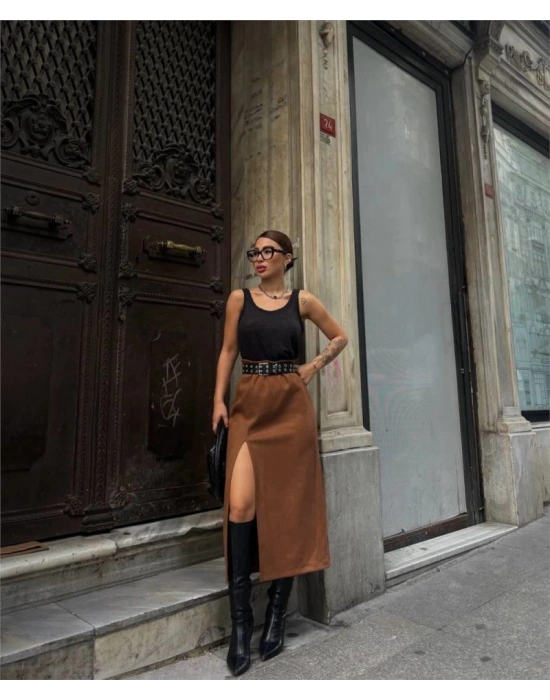 ÜET KALEM ETEK YIRTMAÇ DETAYLI  Taba