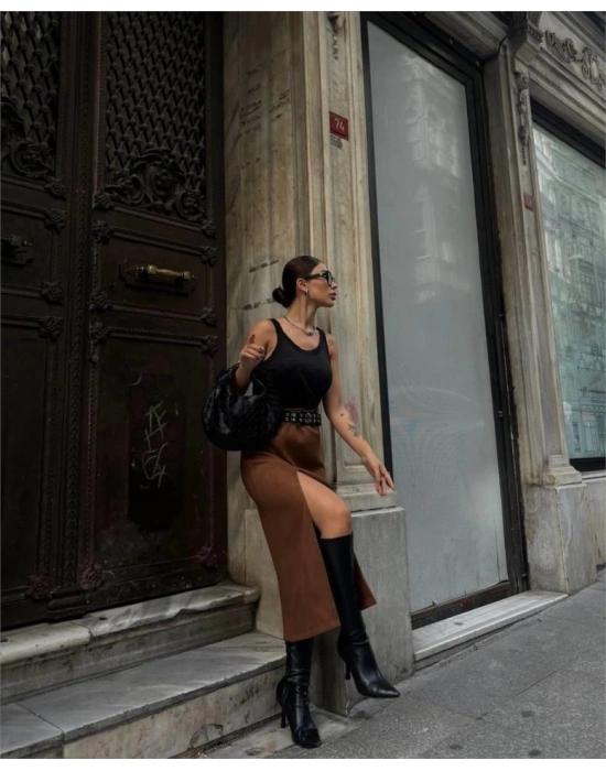 ÜET KALEM ETEK YIRTMAÇ DETAYLI  Taba