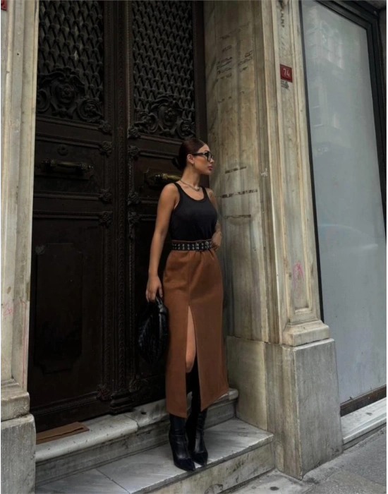 ÜET KALEM ETEK YIRTMAÇ DETAYLI  Taba